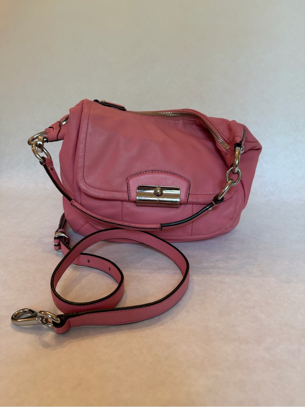 Coach Pink Leather Kristin Turnlock Convertible Shoulder Crossbody Bag